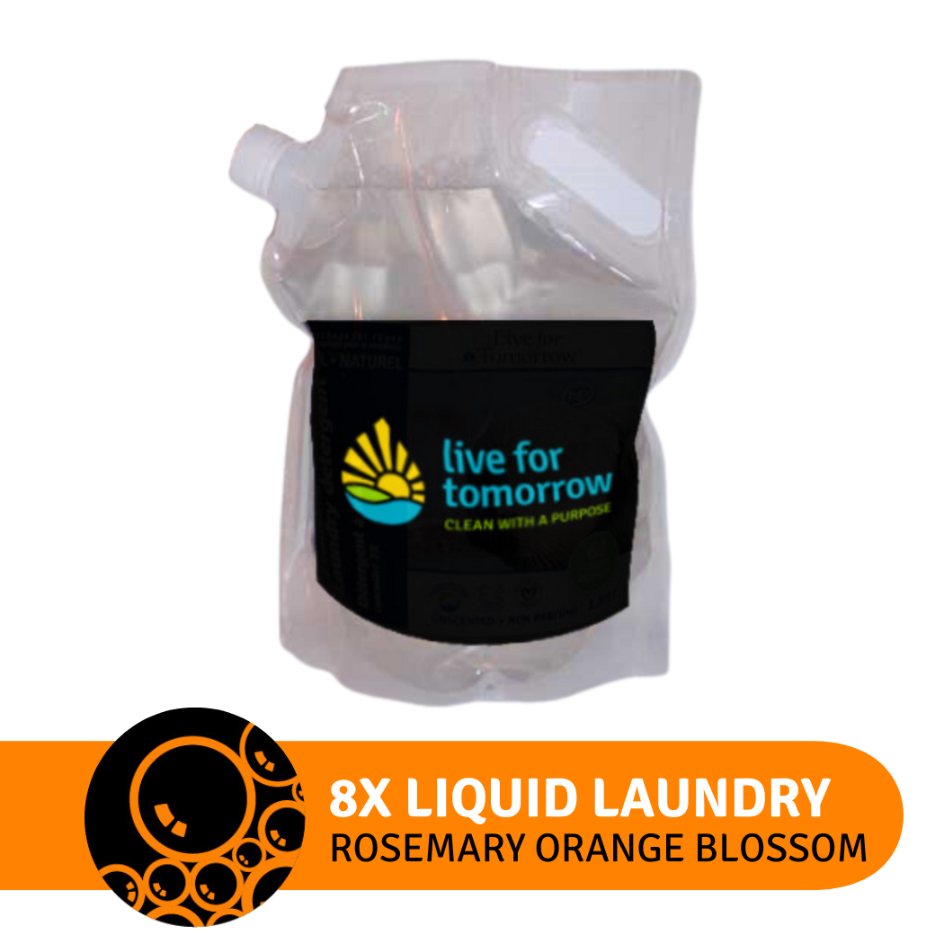 1.5L pouch of Rosemary Orange Blossom Essential Oil 8x Natural Laundry Soap for Refill