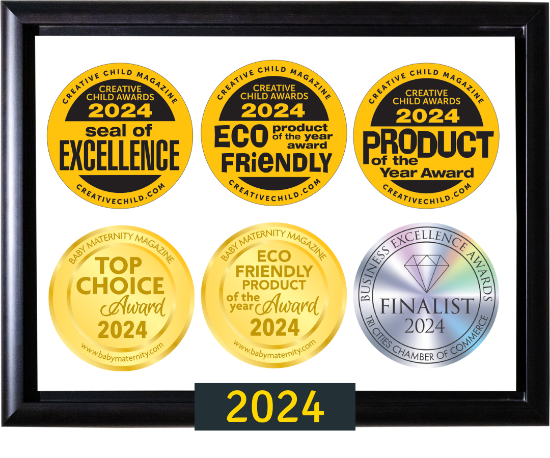 2020 - Spike Awards Made in Vancouver, Eco Excellence Award by Natural Child World, Award for Excellence by Baby Maternity Magazine, Eco Friendly Product of the Year by Creative Child Magazine