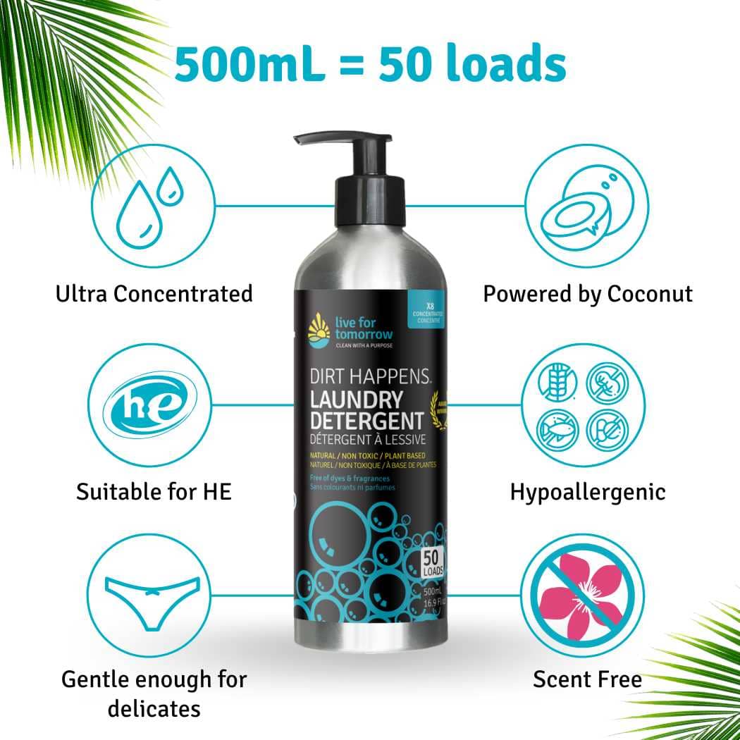 Hypoallergenic All-Natural Liquid Laundry Detergent, 8x Concentrated, Unscented, Live For Tomorrow